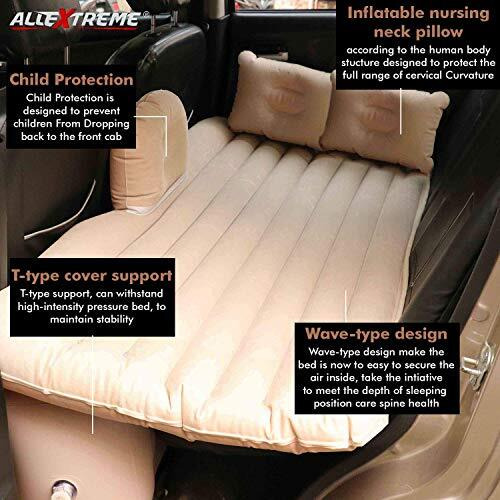 Allextreme Inflatable Car Air Bed Mattress With Pump 2 Air Pillows & Repair Kit Multifunctional Universal Fit Car Back Seat Accessories For Baby Kids Picnic Travel Outdoor Camping Pool Beach (Random)