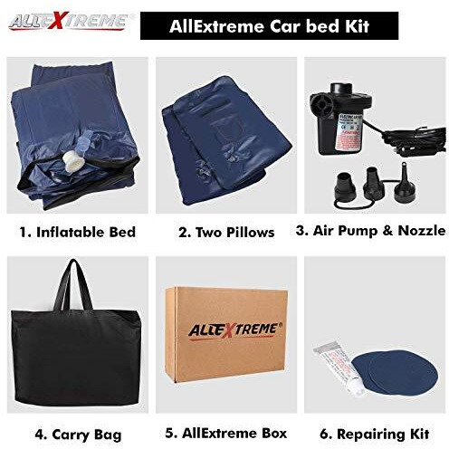 Allextreme Inflatable Car Air Bed Mattress With Pump 2 Air Pillows & Repair Kit Multifunctional Universal Fit Car Back Seat Accessories For Baby Kids Picnic Travel Outdoor Camping Pool Beach (Random)