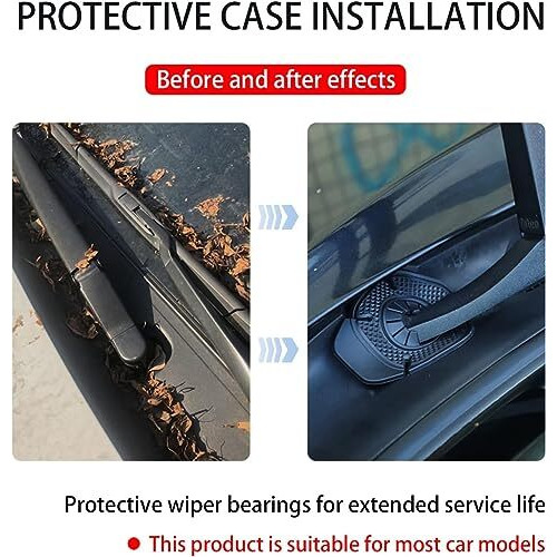 Shopvilla 2Pcs Car Wiper Hole Protective Cover, Car Wiper Cover Protector Sleeve, Silicone Wiper Arm Bottom Protection Pads, Wiper Dust Jacket Anti-Leaf Universal For Most Vehicles - Black (1 Pair)