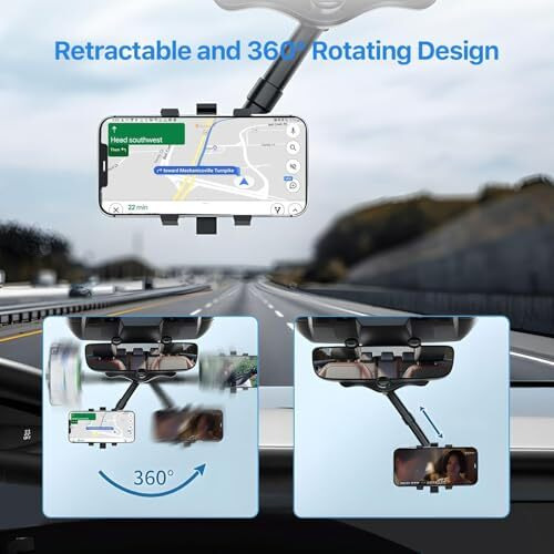 Birdline Mobile Holder For Car 360 Rotation, Multifunctional Drive Easy Rearview In Rotatable Stand Mount, Adjustable Hanging Anti Shake Rearview Mirror Phone Holder For All Mobile Phones.