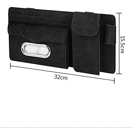 Automaze Suede Sun Visor Organizer Tissue Napkin Box Holder, With Sunglass Pocket, Card Slot, Pen Holder (Gray)