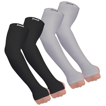 Jimmox Arm Sleeves For Men & Women Sun Protection Hand Sleeves For Boys & Girls With Thumb Uv Protection Hand Cover For Bike Riding, Cycling, Outdoor Activities (1 Pair Black & 1 Pair Gray)