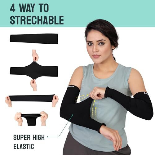 Jimmox Arm Sleeves For Men & Women Sun Protection Hand Sleeves For Boys & Girls With Thumb Uv Protection Hand Cover For Bike Riding, Cycling, Outdoor Activities (1 Pair Black & 1 Pair Gray)