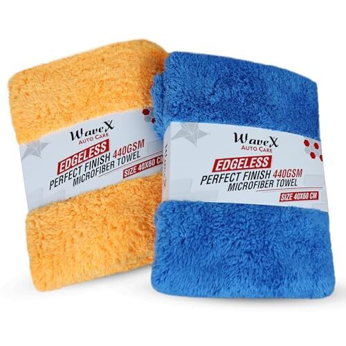 Wavex Perfect Finish Microfiber Cloth For Car 440 Gsm (40X60Cm) Super Soft, Quick Dry And High Water Absorbing, Perfect For Car, Bike And Home Cleaning (Pack Of 2, Blue & Orange)