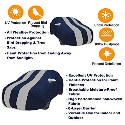 Auto Hub Car Cover Compatible With Hyundai I10 (Model  2007-2013) With Mirror Pocket, Water Resistant, Triple Stitched, I10 Car Cover- Navy-Silver