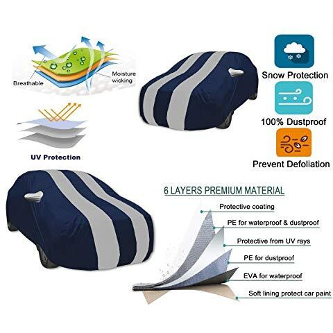 Auto Hub Car Cover Compatible With Hyundai I10 (Model  2007-2013) With Mirror Pocket, Water Resistant, Triple Stitched, I10 Car Cover- Navy-Silver