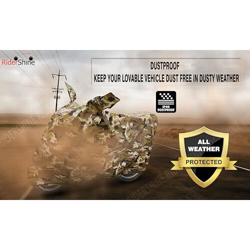 Ridershine All Weather Protection Bike Cover For All Bikes Upto Bullet Classic Size 350,500 | Anti Dust Heat, 100% Waterproof - Interlock Stitched With Mirror Pocket | (Jungle Military)