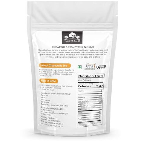 Nature Yard Pure Organic Chamomile Tea Loose Leaf Flowers -100 Gm - Good For Stress, Anxiety, Sleep, Skin - Fresh Buds Direct From Farms