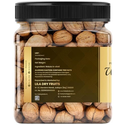 Lila Dry Fruits Walnuts 500 Grams In-Shell | Premium Whole & Natural Walnut | Akrot Giri Rich In Iron And Protein | Akhrot Nuts Ideal For Breakfast, Snacking | Dry Fruits Perfect For Gifting