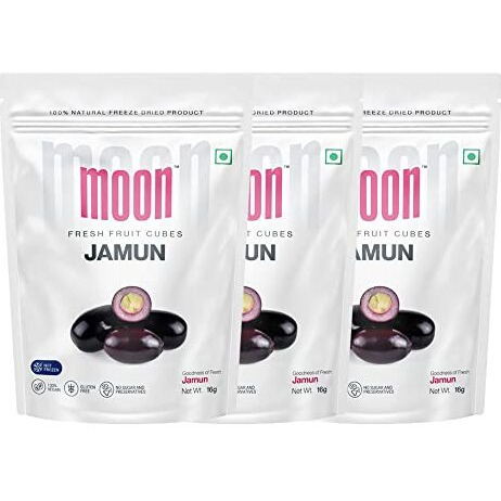Moon Freeze Dried Jamun Cubes | Healthy Jamun Snack | 100% Natural, Vegan, No Preservatives, No Added Sugar Gluten Free Snack For Kids And Adults | (16Gm) Pack Of 3