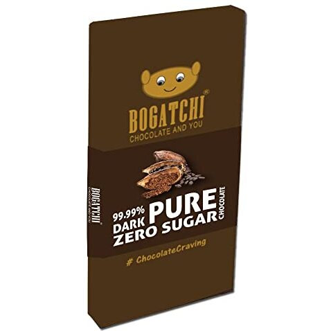 Bogatchi 99.99% Dark Handcrafted Chocolate, Sugar Free Real Cocoa Intense Dark Chocolate, Zero Sugar, 80 Gm