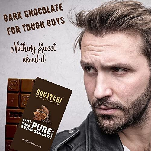Bogatchi 99.99% Dark Handcrafted Chocolate, Sugar Free Real Cocoa Intense Dark Chocolate, Zero Sugar, 80 Gm