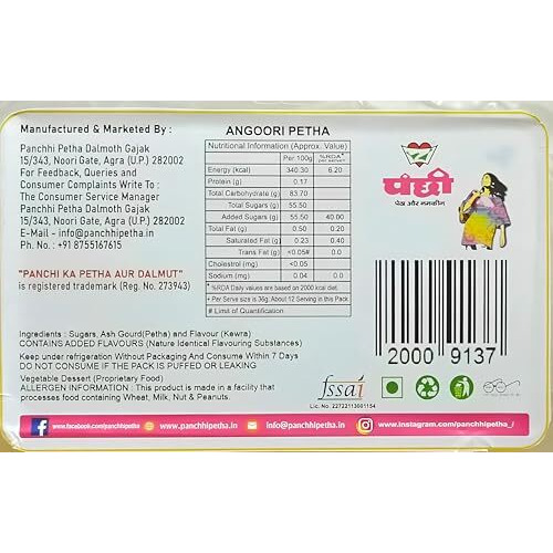 Panchhi Ka Petha 400G (Angoori Petha) - Original Agra | Traditionally Made With Handpicked Ash Gourd (Since 1926), Authentic Fresh & Juicy, Preservative Free Delicious Healthy Indian Sweet