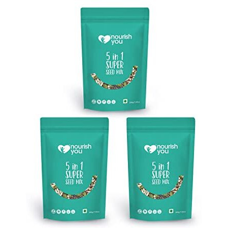 Nourish You 5 In 1 Super Seed Mix (Roasted Pumpkin | Sunflower | Watermelon | Chia & Flax Seeds)- Mix Seeds | Healthy Diet Snacks 200G Each (Pack Of 3)