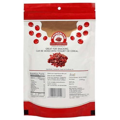 Wonderland Foods 600G (200G X 3) Healthy & Tasty Californian Sliced & Dried Cranberry Pouch