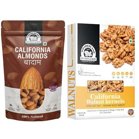 Wonderland Foods 400G (200G X 2) Dry Fruits Combo Pack Of Almond (200G) And Walnut Kernels (200G)