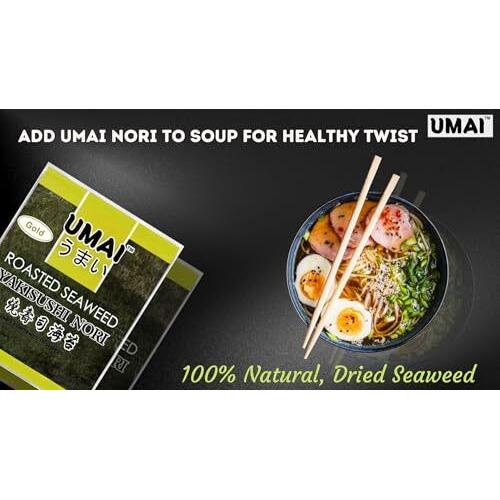 Umai Gold Premium Sushi Nori Seaweed Sheets 28G | Pack Of 10 Sheets | Roasted Seaweed | Umami Flavour
