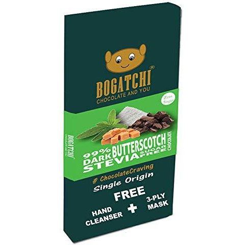 Bogatchi Immunity Booster Sugar Free 99% Dark Chocolates With Stevia, Vegan Dark Chocolate With Butterscotch, 8 Pcs