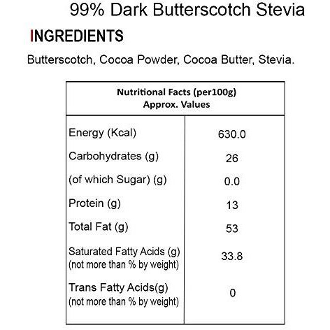 Bogatchi Immunity Booster Sugar Free 99% Dark Chocolates With Stevia, Vegan Dark Chocolate With Butterscotch, 8 Pcs