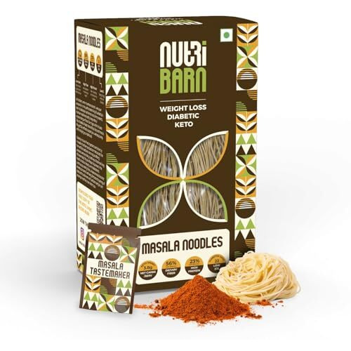Nutribarn Keto Masala Noodles Spaghetti, 200 Gms (Pack Of 2), 3.8G Net Carb & 23% High Protein/Serving, Identical To Regular Noodles, Low Carb, High Fibre, Low Gi, Keto Diet, Diabetic Friendly