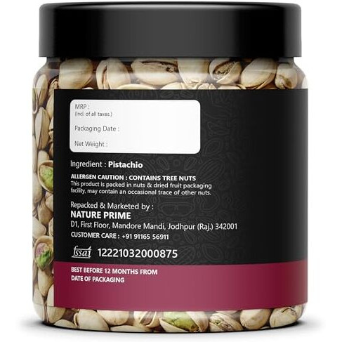 Nature Prime Dry Fruits American California Roasted & Salted Jumbo Pistachios (Pista) 1 Kg Jar | Super Crunchy & Delicious Healthy Snack | Vitamins & Minerals Rich | Immunity Booster