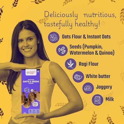 Ancient Roots Oats Ad Seeds Cookies | Tea Biscuits, Breakfast Snacks For Kids 600 Gm (150Gm X 4) | Made With Millet Flours, White Butter And Jaggery | No Maida And No Refined Sugar (Pack Of 4)