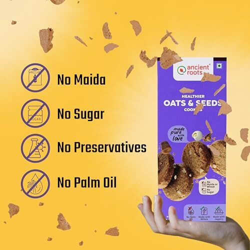 Ancient Roots Oats Ad Seeds Cookies | Tea Biscuits, Breakfast Snacks For Kids 600 Gm (150Gm X 4) | Made With Millet Flours, White Butter And Jaggery | No Maida And No Refined Sugar (Pack Of 4)