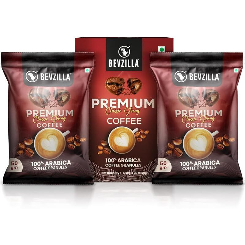 Bevzilla 2X50G Classic Strong Coffee Powder| Ideal For Espresso, Latte & Cappuccino | Perfect For Hot & Cold Coffee