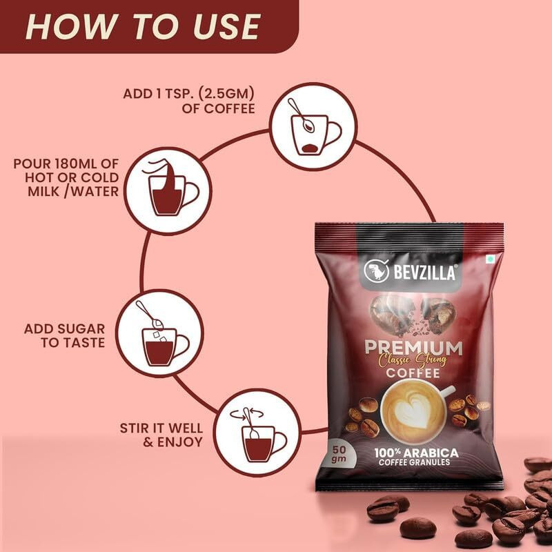Bevzilla 50G Classic Strong Coffee Powder | Makes 25 Cups | Ideal For Espresso, Latte & Cappuccino | Perfect For Hot & Cold Coffee