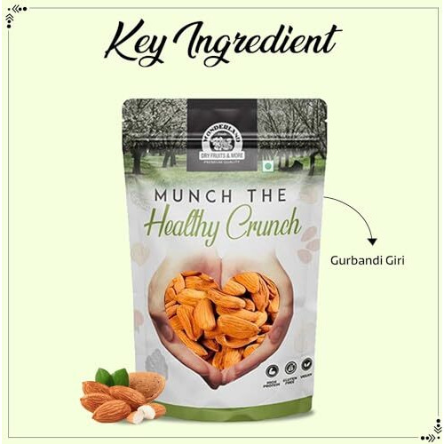 Wonderland Foods 1Kg Premium Gurbandi Almond (Badam) Pouch | Dry Fruits