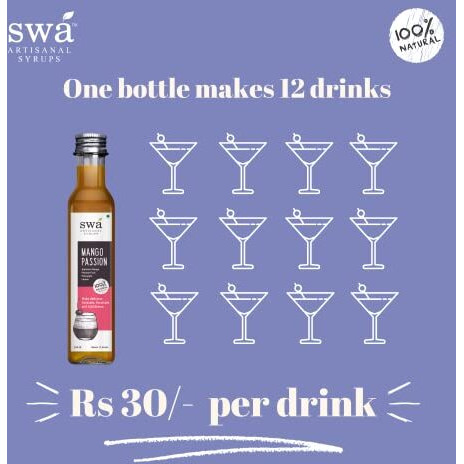 Swa Artisanal Syrups - Mango Passion, 100% Natural, 250Ml Makes 10-15 Drinks, Syrup For Cocktails / Mocktails / Kid's Lemonades / Cold Brew Coffees
