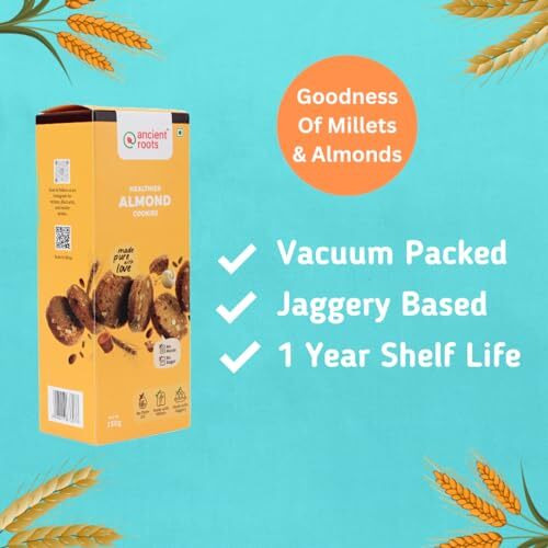 Ancient Roots Combo Of Almond, Chocolate & Jeera Cookies - 150G Of Each (Pack 3) / Delicious Biscuits (16-18 Pcs) / For Healthy Snacks/Breakfast / Best Paired With Tea & Coffee / 100% Butter & Jaggery Cookies