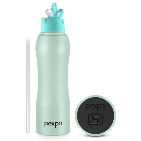 Pexpo Belly Isi Certified Stainless Steel Water Bottle With Straw Lid Sipper Cap, 750 Ml | Sea Green | Single Wall Fridge Bottle| Easy Grip | Bottles For Home, Office, Gym, School, Yoga & Trek