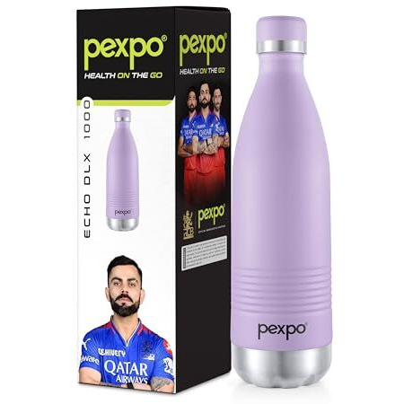 Pexpo Echo Delux Pro 1000 Hot & Cold Isi Certified Flask - 980Ml | Stainless Steel Water Bottle-Orchid Purple | Thermoflask | Office Bottle | Workout | Travelling | Home| Rcb Edition