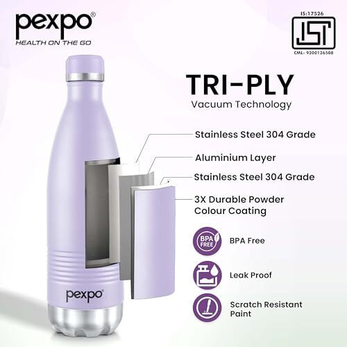 Pexpo Echo Delux Pro 1000 Hot & Cold Isi Certified Flask - 980Ml | Stainless Steel Water Bottle-Orchid Purple | Thermoflask | Office Bottle | Workout | Travelling | Home| Rcb Edition