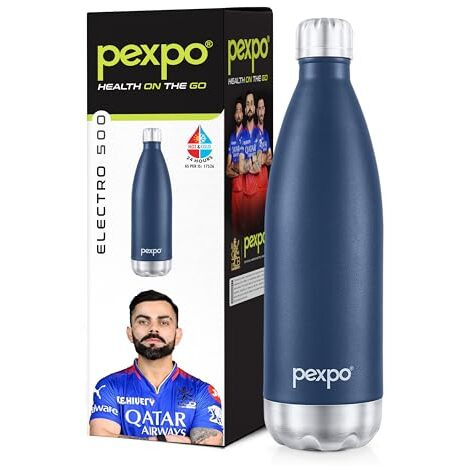 Pexpo Electro Pro Hot & Cold Isi Certified | Stainless Steel Water Bottle - 500Ml Denim Blue | Thermoflask | Office Bottle | Workout | Travelling | Home | Rcb Edition