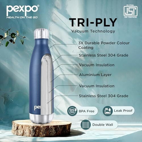 Pexpo Electro Pro Hot & Cold Isi Certified | Stainless Steel Water Bottle - 500Ml Denim Blue | Thermoflask | Office Bottle | Workout | Travelling | Home | Rcb Edition