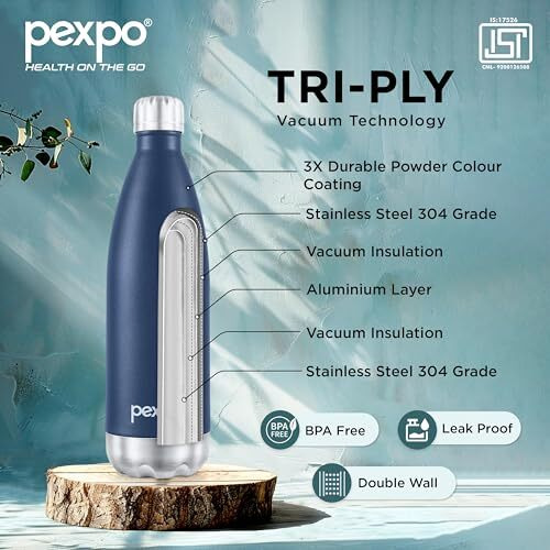 Pexpo Electro Pro 1000 Hot & Cold Isi Certified | Stainless Steel Water Bottle - 980Ml, Denim Blue | Thermoflask | Office Bottle | Workout | Travelling | Home | Rcb Edition