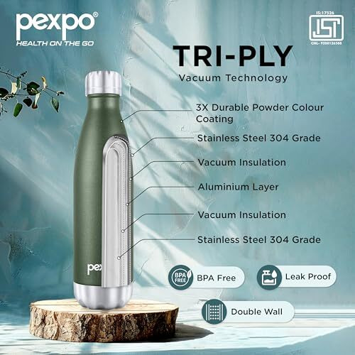 Pexpo Electro Pro Hot & Cold Isi Certified | Stainless Steel Water Bottle - 500Ml Military Green | Thermoflask | Office Bottle | Workout | Travelling | Home | Rcb Edition