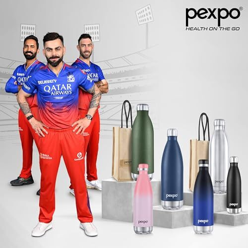 Pexpo Electro Pro 1000 Hot & Cold Isi Certified Flask | Stainless Steel Water Bottle - 980Ml, Ombre Shade | Thermoflask | Office Bottle | Workout | Travelling | Home | Adults | Rcb Edition
