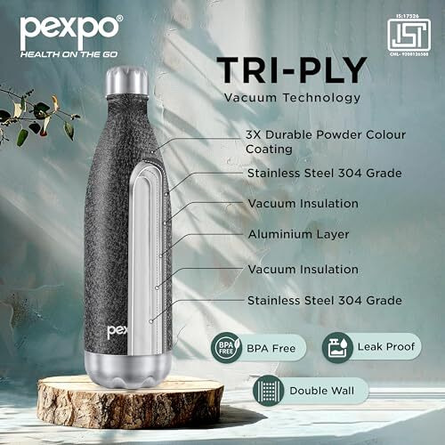 Pexpo Electro Pro 1000 Hot & Cold Isi Certified | Stainless Steel Water Bottle - 980Ml, Black | Thermoflask | Office Bottle | Workout | Travelling | Home | Rcb Edition