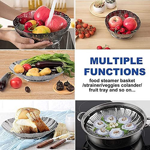 Jig-Tik Vegetable Steamer Basket, Premium Stainless Steel Veggie Steamer Basket - Folding Expandable Steamers To Fits Various Size Pot (6" To 10.5")