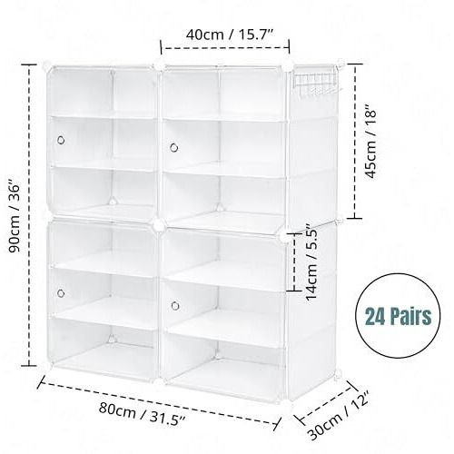About Space Shoe Rack For Home With Door - 24 Pair Diy Slipper Stand With Hanger, 4 Cube Expandable Shelves Closed Shoes Rack For Home Men, Women Heels Boots Flip-Flops (White-L 80 X B 30 X H 90 Cm)