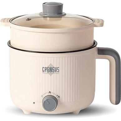 Cpensus Mini Multipurpose Electric Kettle With Steamer 1.2L Inner Pot Non-Stick Hotpot Cooker For Cooking Hot Water Rice Idli Momos Tea 600W Portable Travel