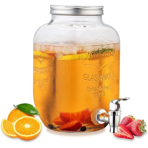 Evatta 4 Litre Glass Juice Dispenser - Water Pitcher For Detox Water - Mason Jar - Counter Table Top Infused Water & Beer Dispenser - Airtight Lid Pitcher For Home & Kitchen Glassware, Restaurant