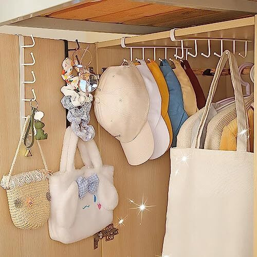 Wolpin Metal 1 Pc Multiple Hooks Hanger Dressing Table Wardrobe Clothes Storage Over The Door Organizer Rack For Hairband, Scarf, Bags, Cups Kitchen Multipurpose, White