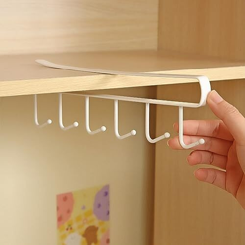 Wolpin Metal 1 Pc Multiple Hooks Hanger Dressing Table Wardrobe Clothes Storage Over The Door Organizer Rack For Hairband, Scarf, Bags, Cups Kitchen Multipurpose, White