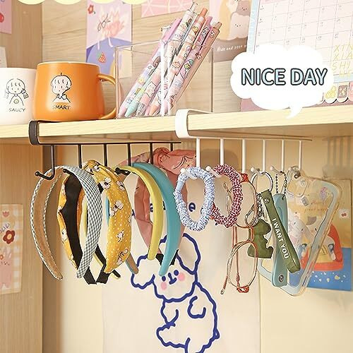 Wolpin Metal 1 Pc Multiple Hooks Hanger Dressing Table Wardrobe Clothes Storage Over The Door Organizer Rack For Hairband, Scarf, Bags, Cups Kitchen Multipurpose, White