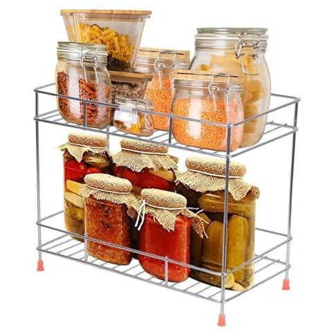 Cri8Hub Stainless Steel 2 Tiered Shelf Kitchen Rack - Spice Boxes Organizer Kitchen Rack Stand - Cosmetic Organizer  Counter Top Organizer - Floor Mounted Shelf For Home(Multipurpose Rack)