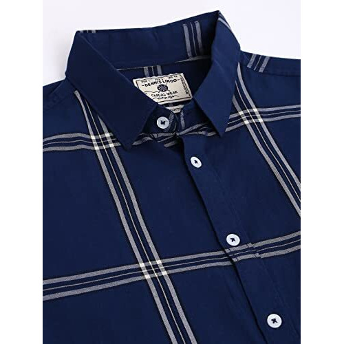 Dennis Lingo Men's Plaid Blue Slim Fit Cotton Casual Shirt With Spread Collar & Full Sleeves (Blue) (Large) (C491_Blue_L)